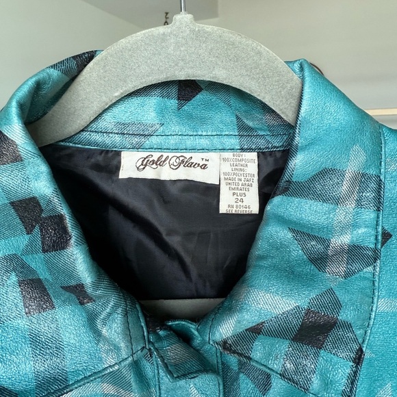 Vintage Gold Flava Long Sleeve Shirt Blue Green Sz Plus 24 Leather 90s Y2K - Picture 3 of 6